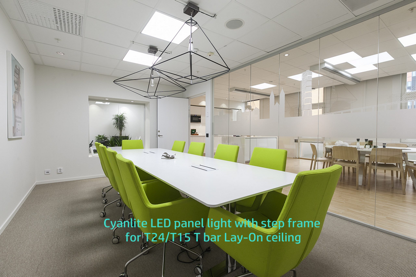 Cyanlite backlite LED panel light with step frame for t bar lay on ceiling installation